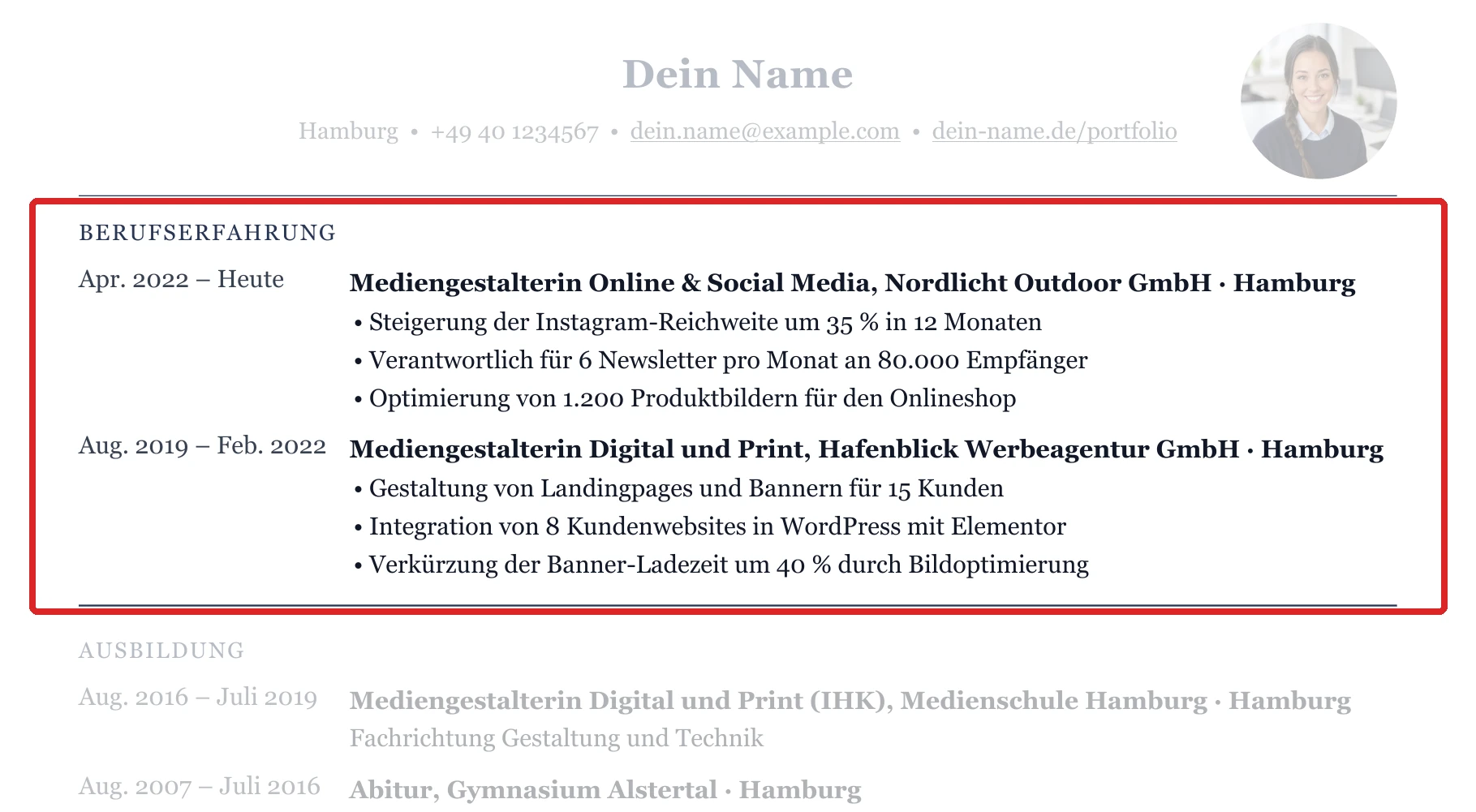 Berufserfahrung im Muster – Digital & Online