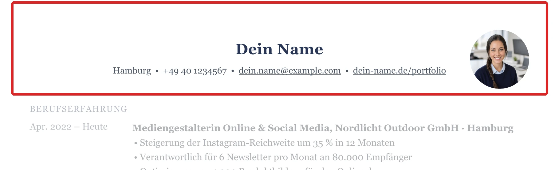 Persönliche Angaben im Muster – Digital & Online