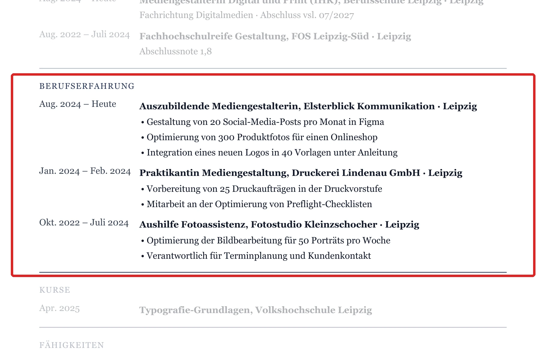 Berufserfahrung im Muster – Ausbildung & Berufseinstieg