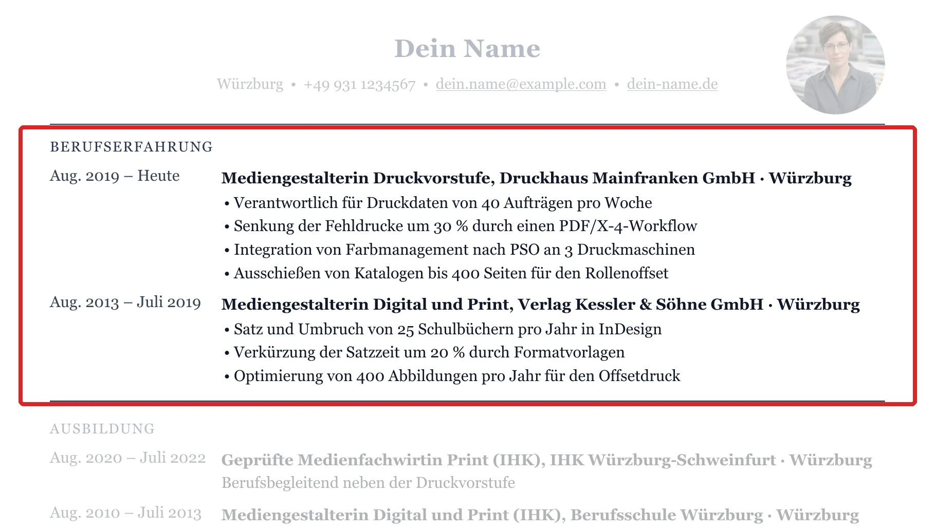 Berufserfahrung im Muster – Print & Druckvorstufe