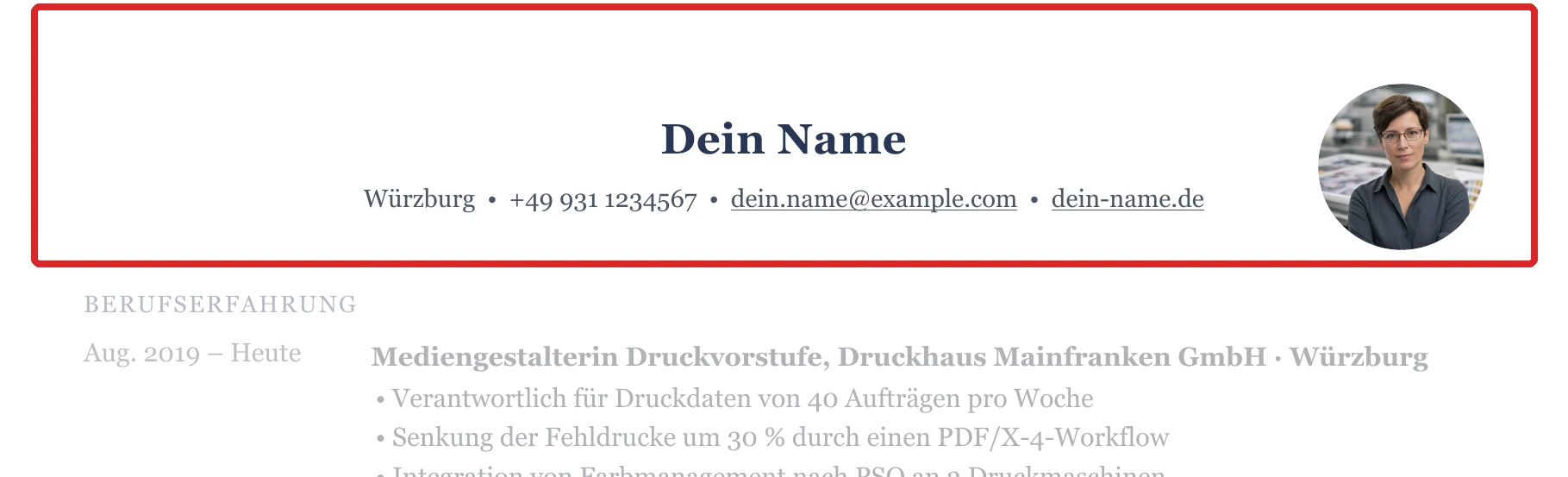 Persönliche Angaben im Muster – Print & Druckvorstufe