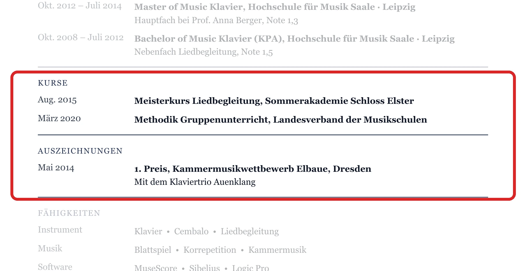 Kurse und Auszeichnungen im Muster – Musiker*in – allgemein