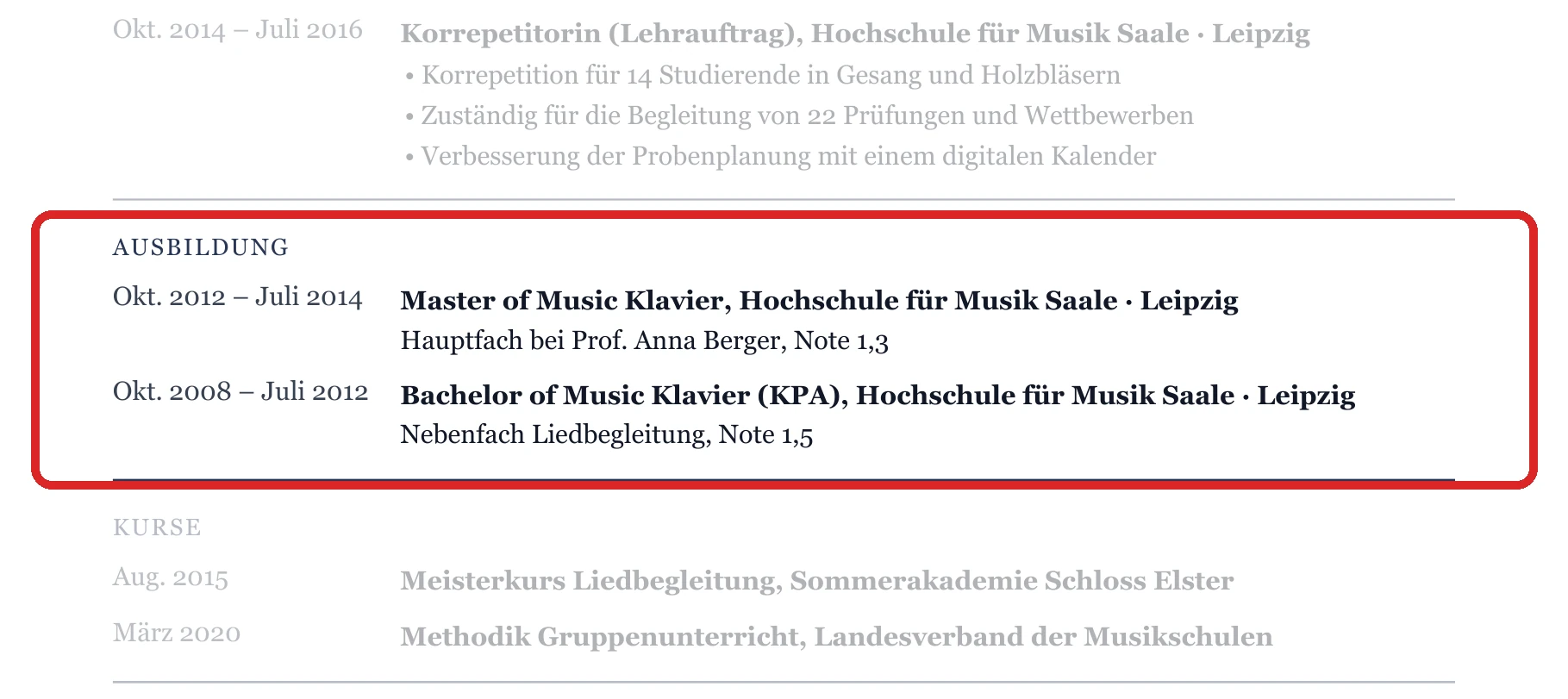 Ausbildung im Muster – Musiker*in – allgemein