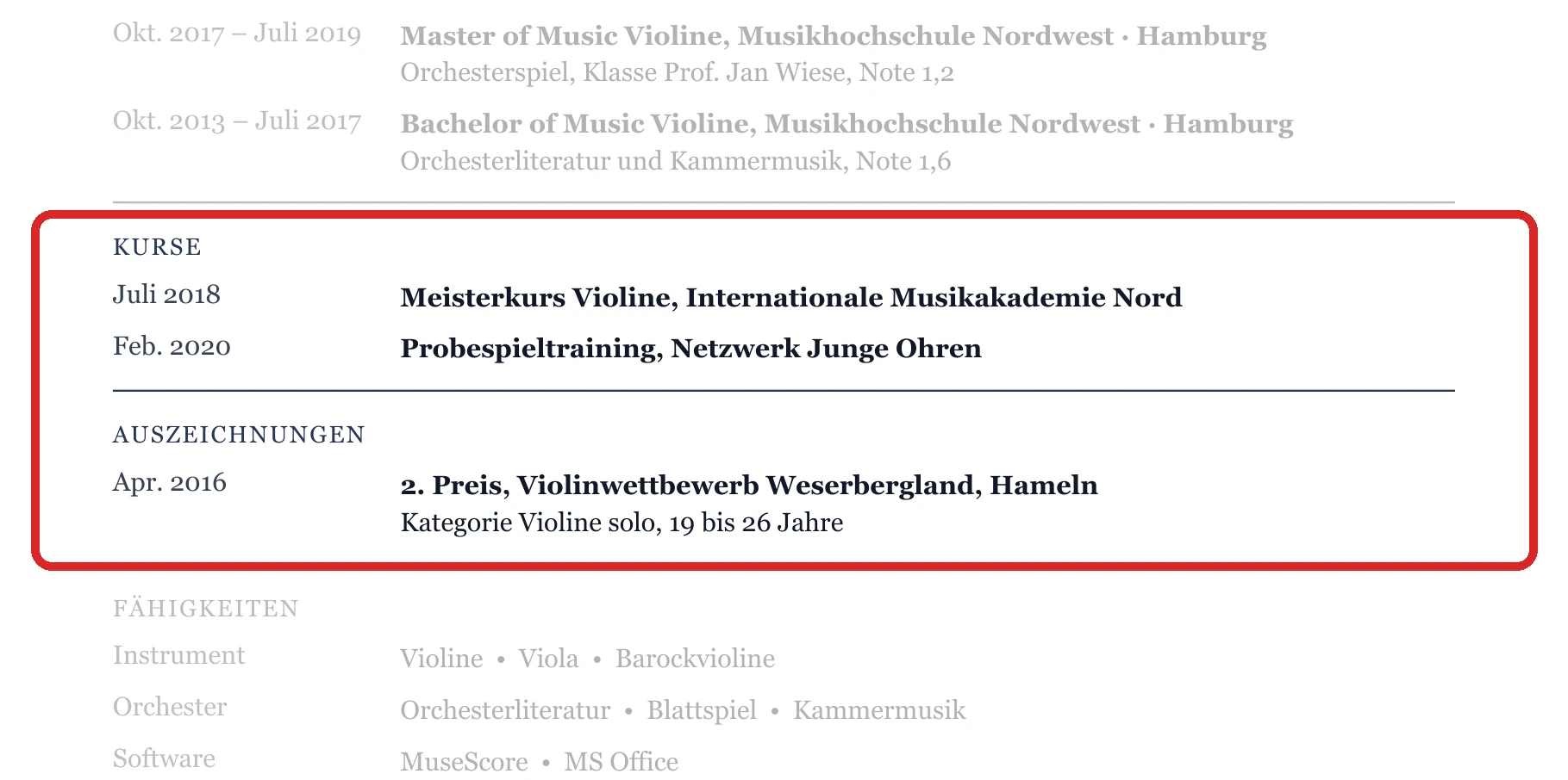 Kurse und Auszeichnungen im Muster – Klassik, Orchester & Kirchenmusik