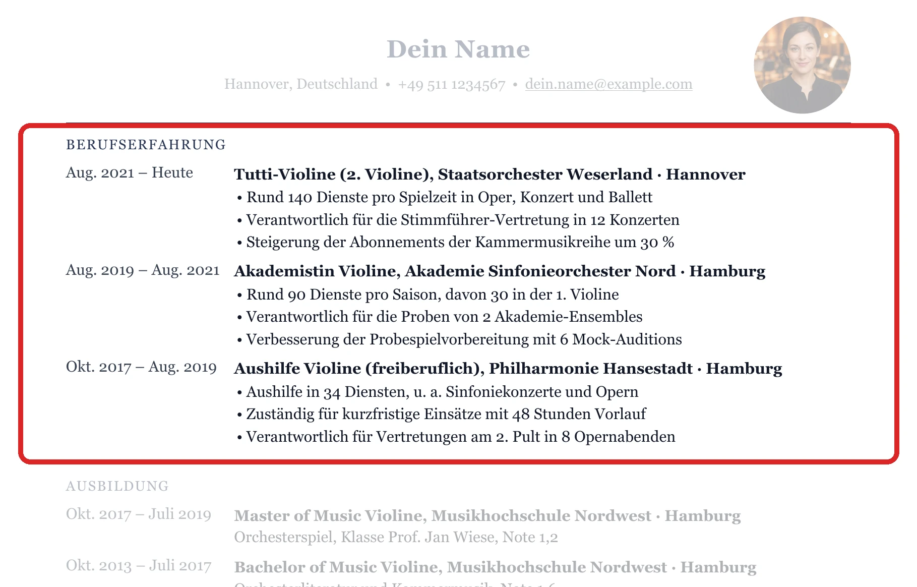 Berufserfahrung im Muster – Klassik, Orchester & Kirchenmusik