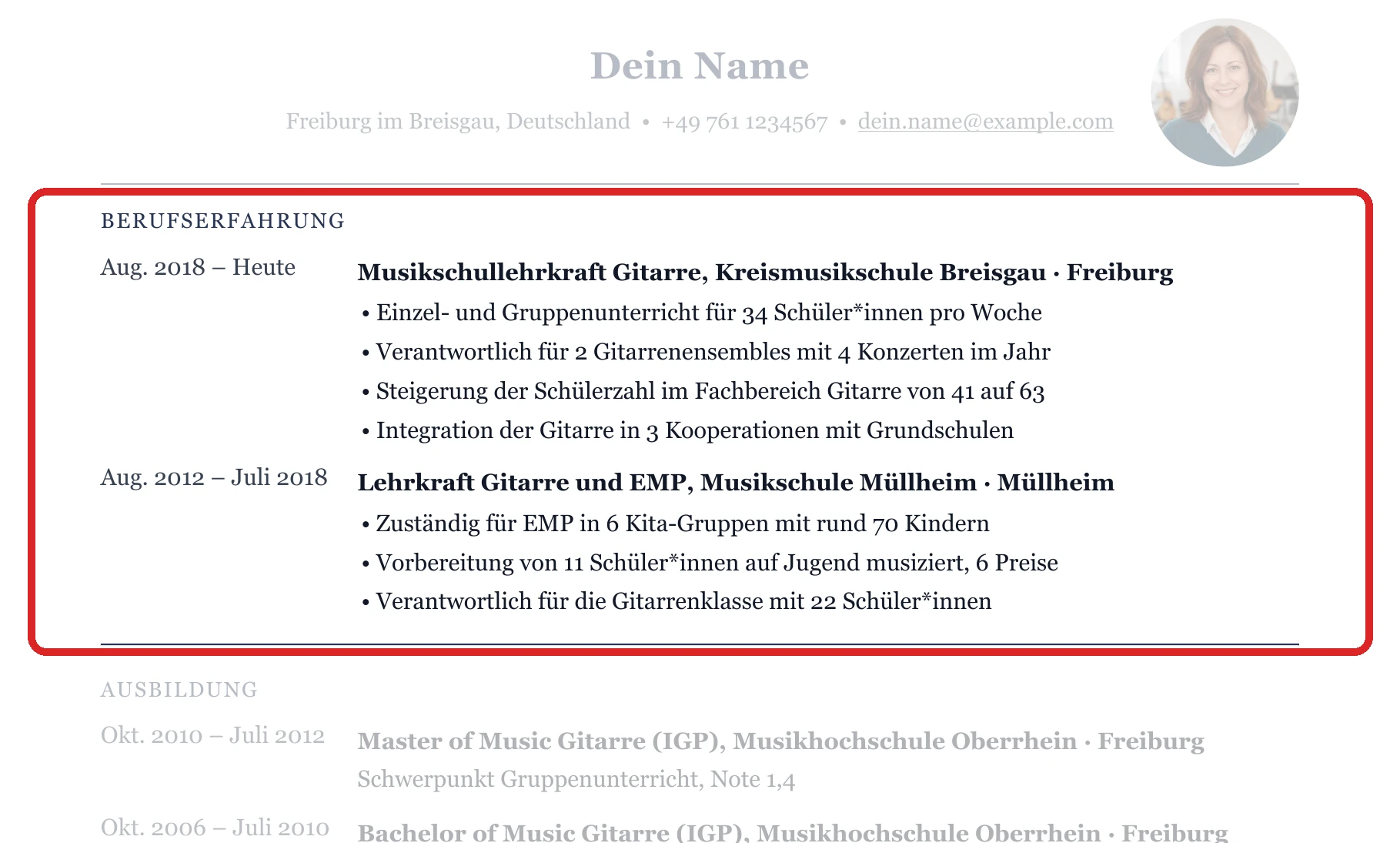 Berufserfahrung im Muster – Musikpädagogik & Unterricht