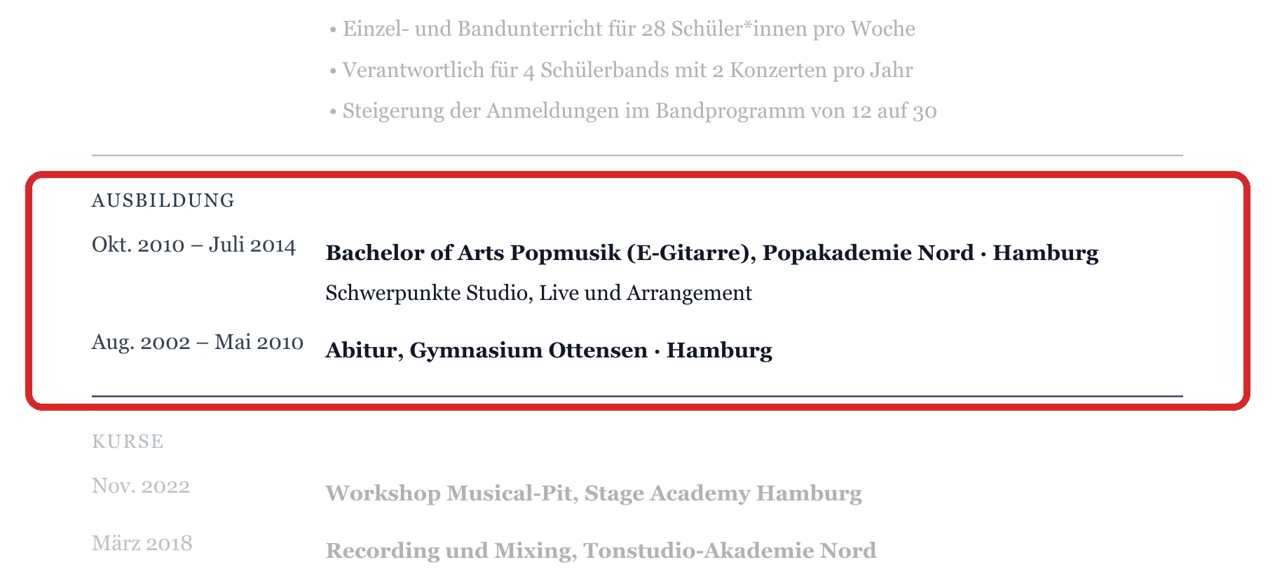 Ausbildung im Muster – Band, Pop, Jazz & DJ