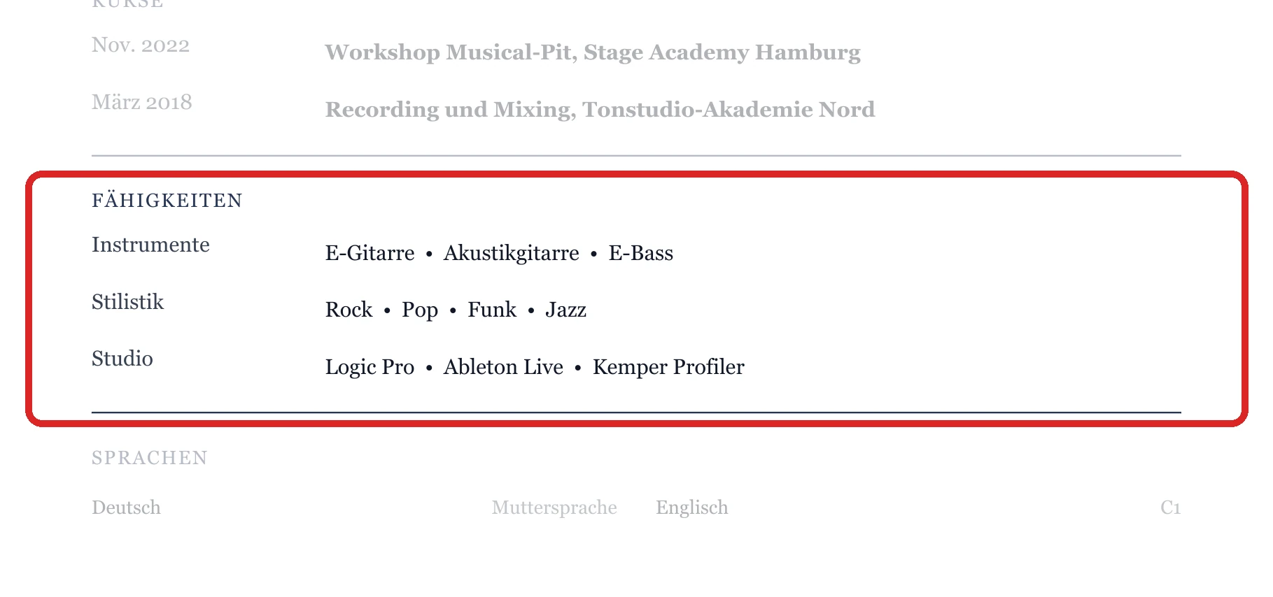 Kenntnisse im Muster – Band, Pop, Jazz & DJ
