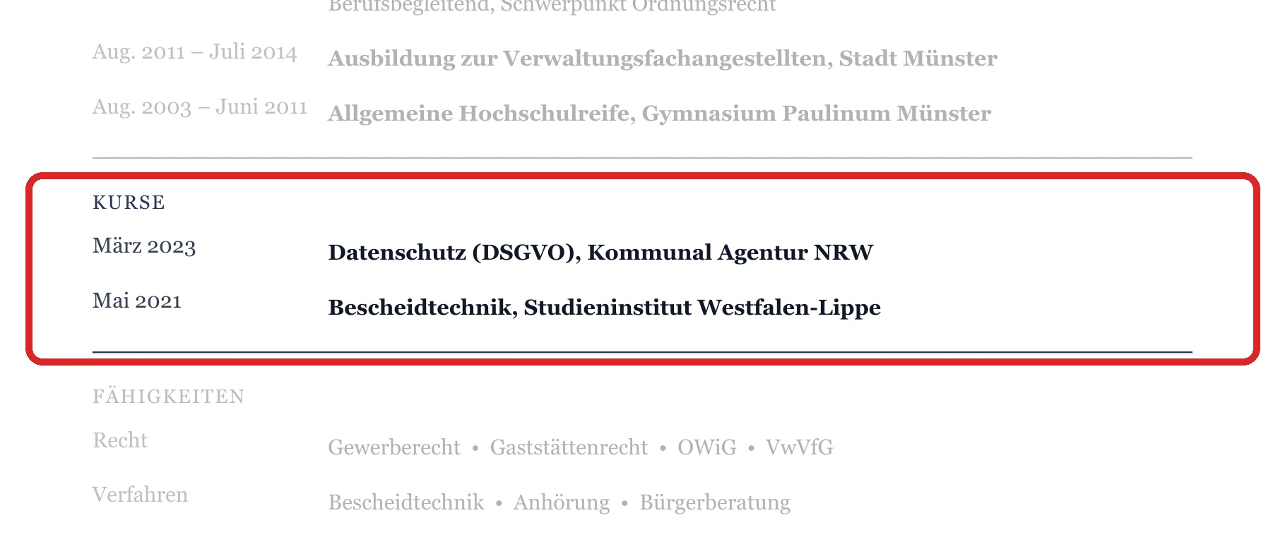 Weiterbildungen im Muster – Öffentlicher Dienst – allgemein