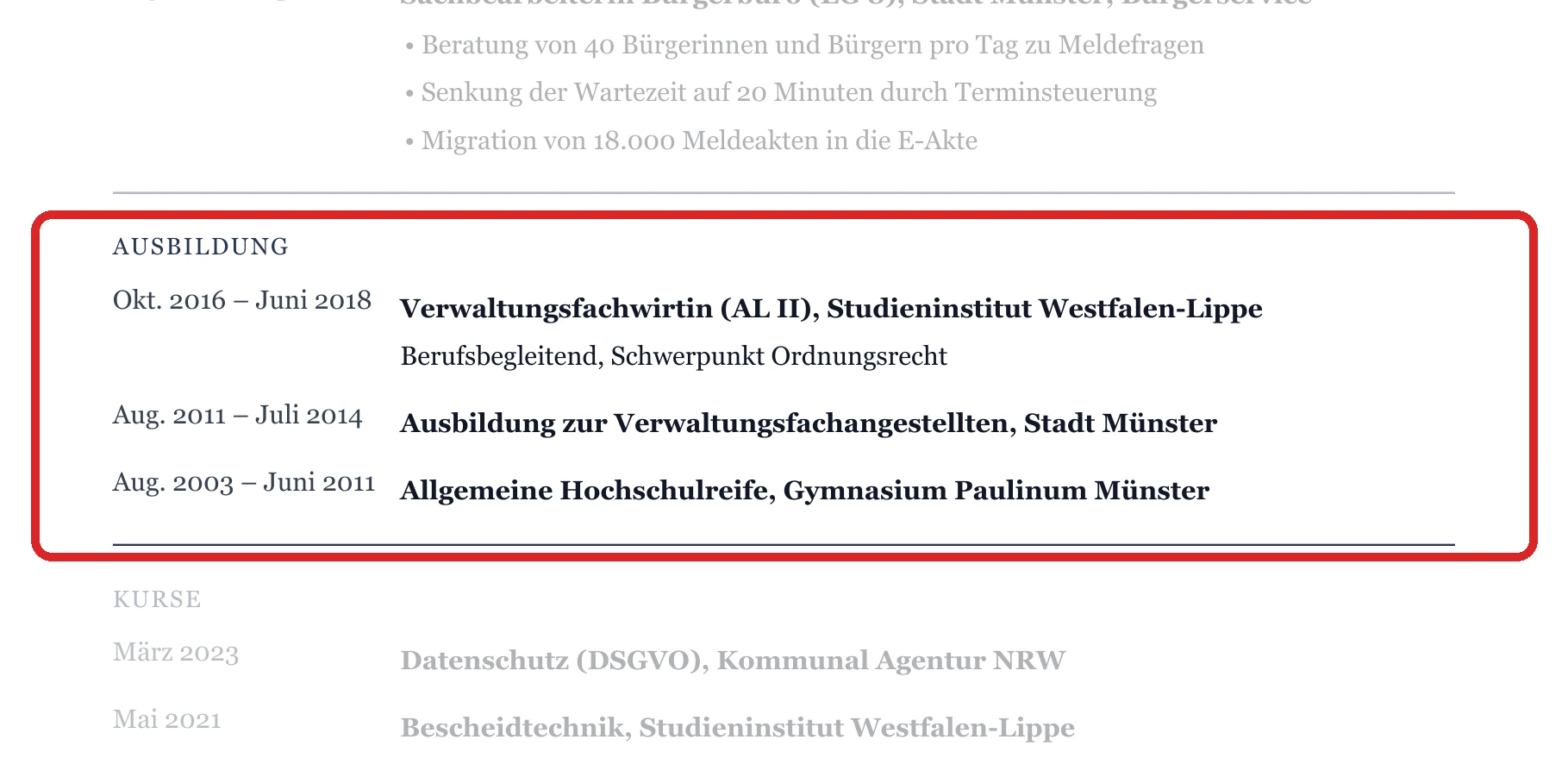 Ausbildung im Muster – Öffentlicher Dienst – allgemein