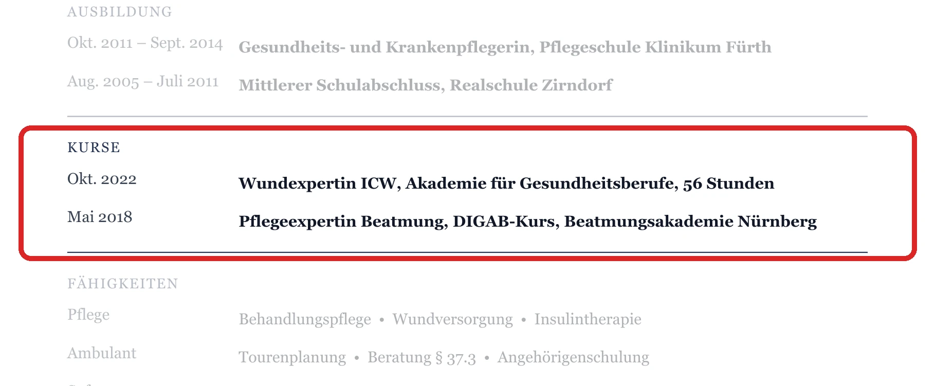 Weiterbildungen im Muster – Ambulante & außerklinische Pflege