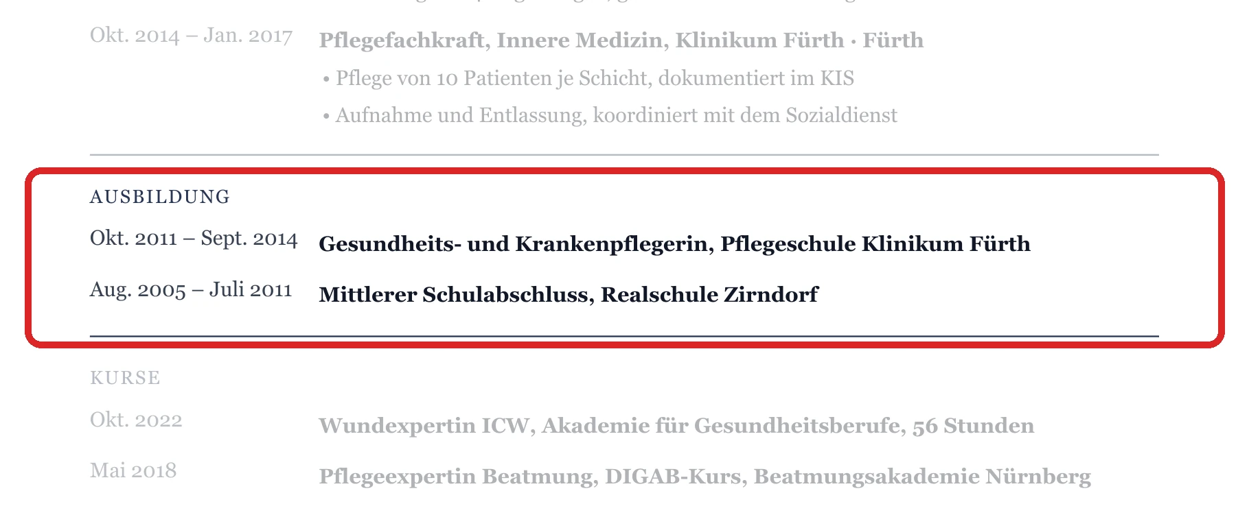 Ausbildung im Muster – Ambulante & außerklinische Pflege