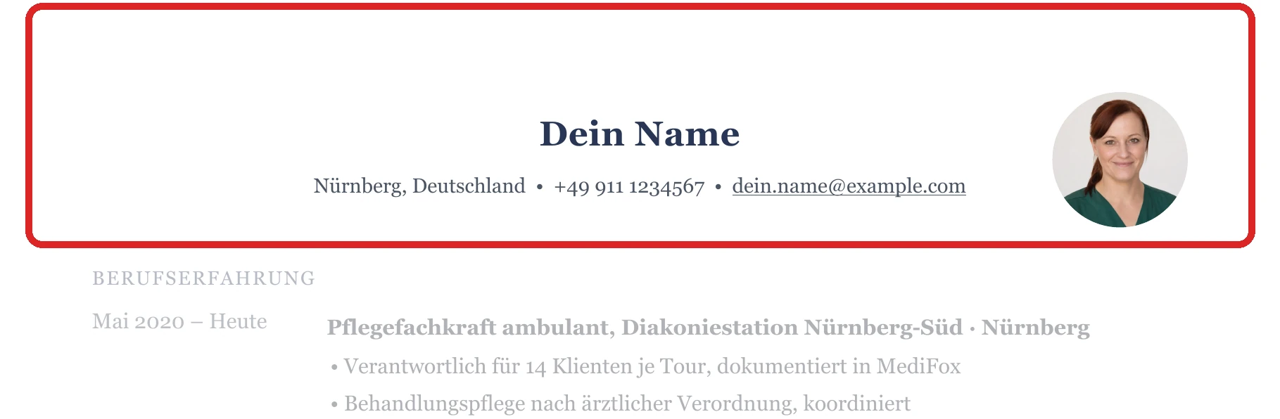 Persönliche Angaben im Muster – Ambulante & außerklinische Pflege