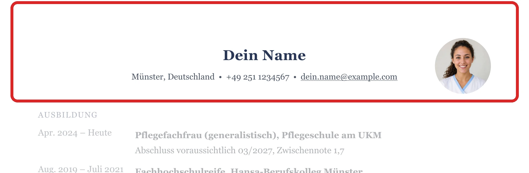 Persönliche Angaben im Muster – Ausbildung & Berufseinstieg