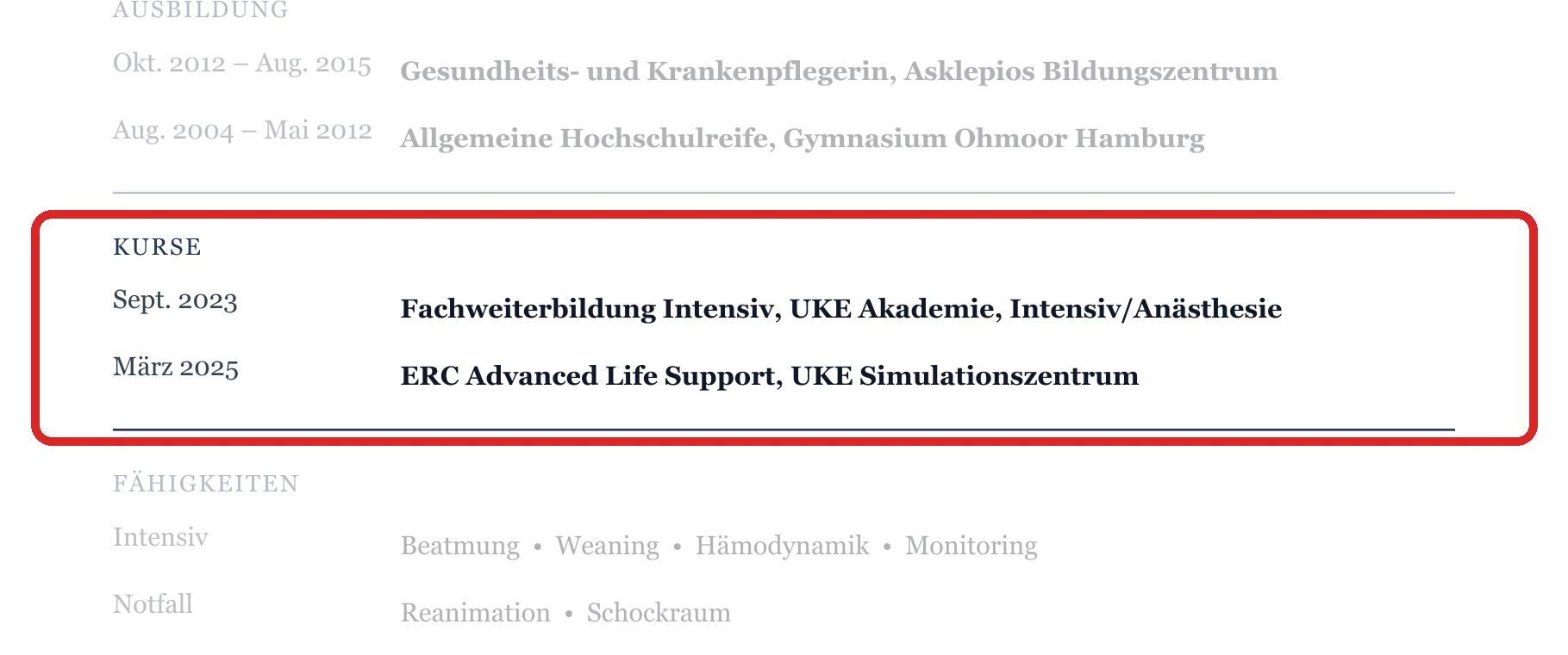 Weiterbildungen im Muster – Krankenhaus & Fachpflege