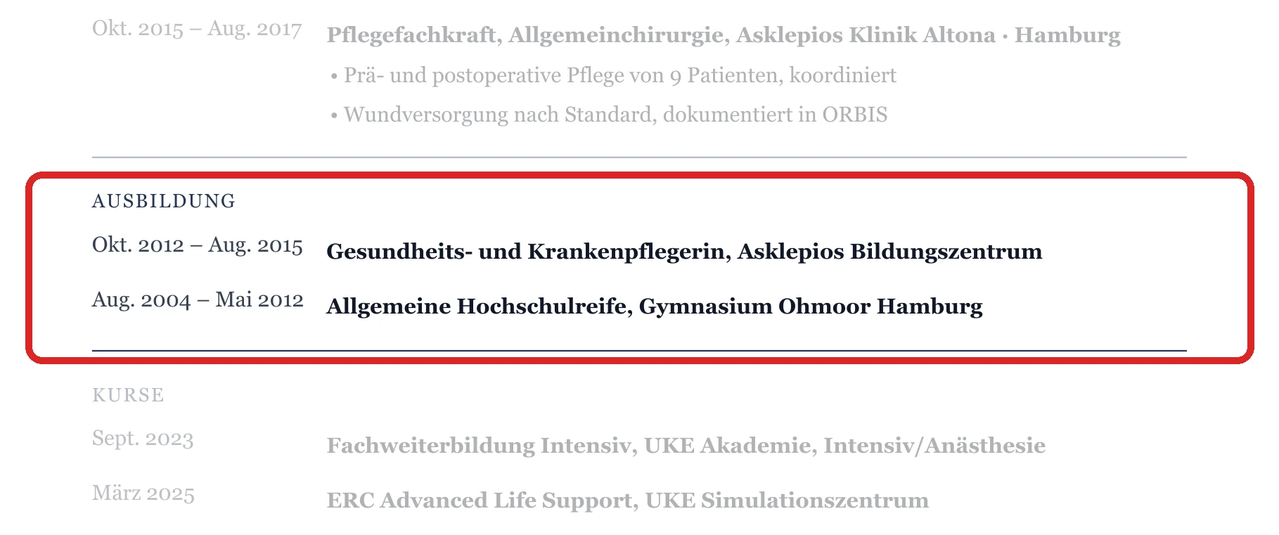 Ausbildung im Muster – Krankenhaus & Fachpflege