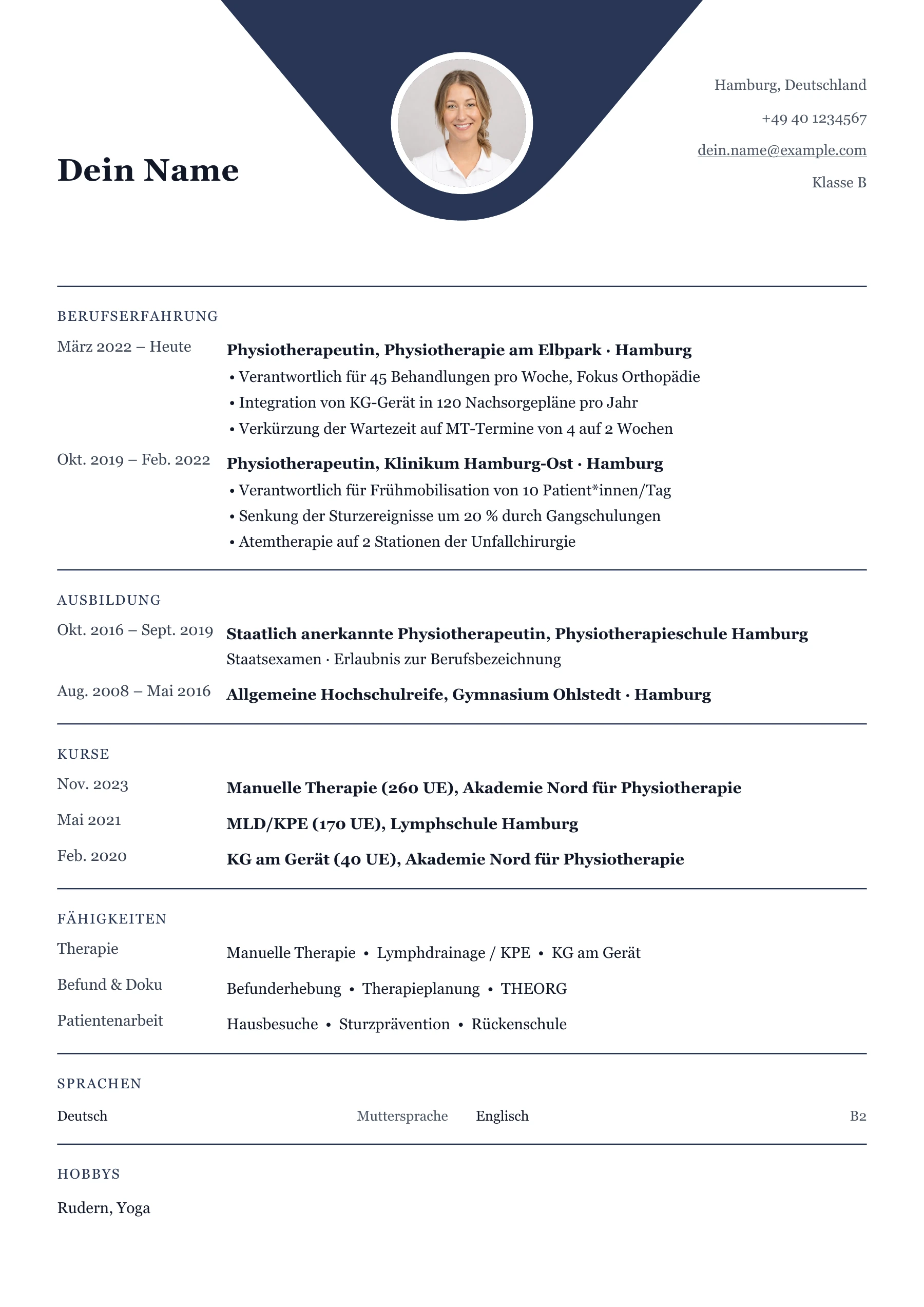 Physiotherapeut*in allgemein · Klassisch zentriert