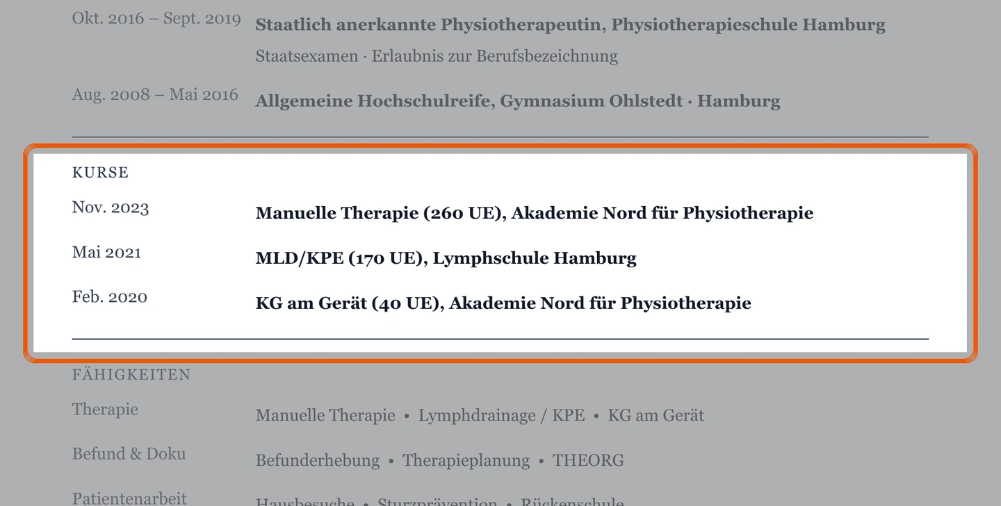 Weiterbildungen im Muster – Muster Physiotherapeut*in – allgemein