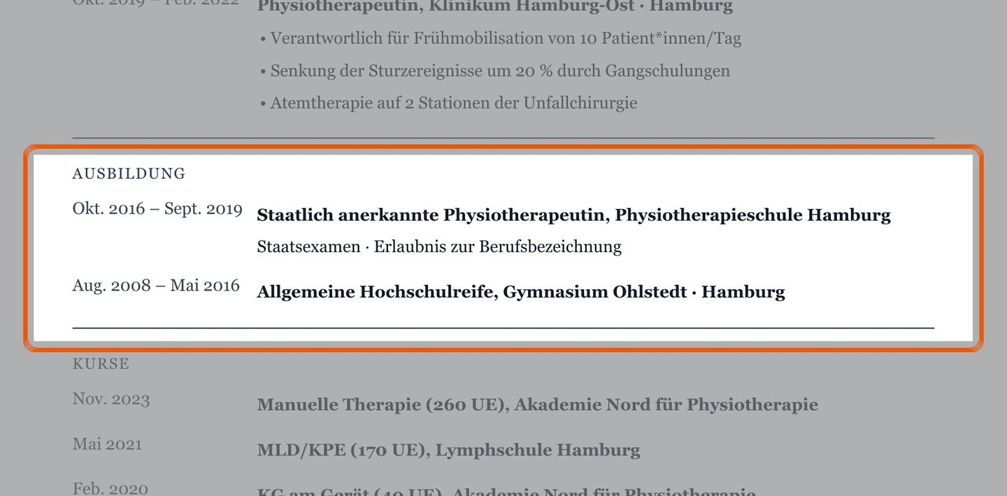 Ausbildung im Muster – Muster Physiotherapeut*in – allgemein