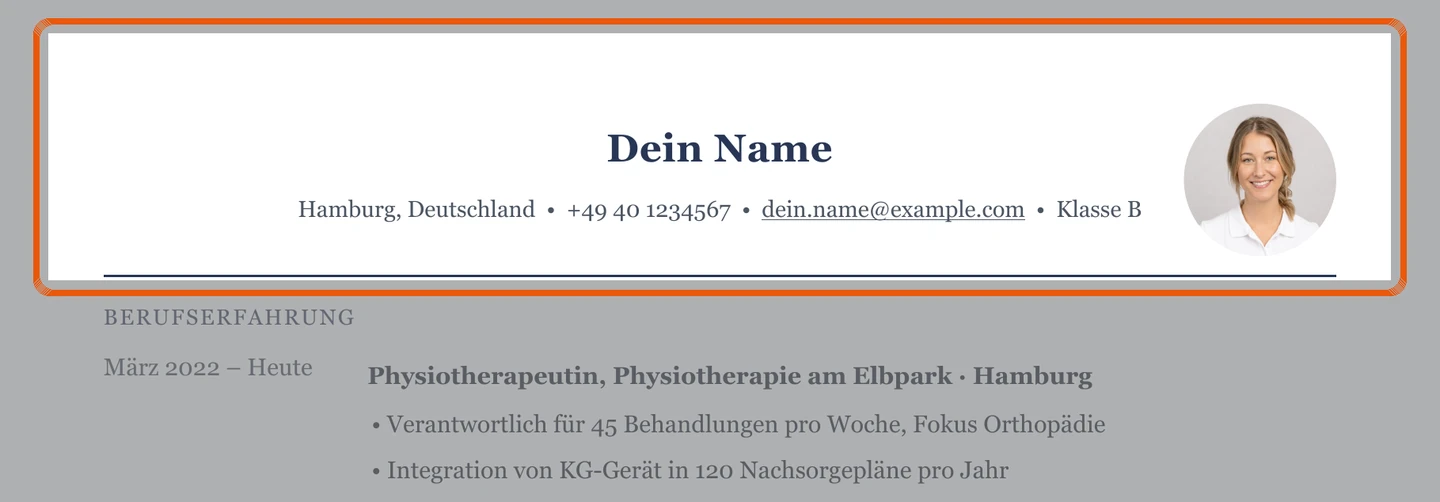 Persönliche Angaben im Muster – Muster Physiotherapeut*in – allgemein