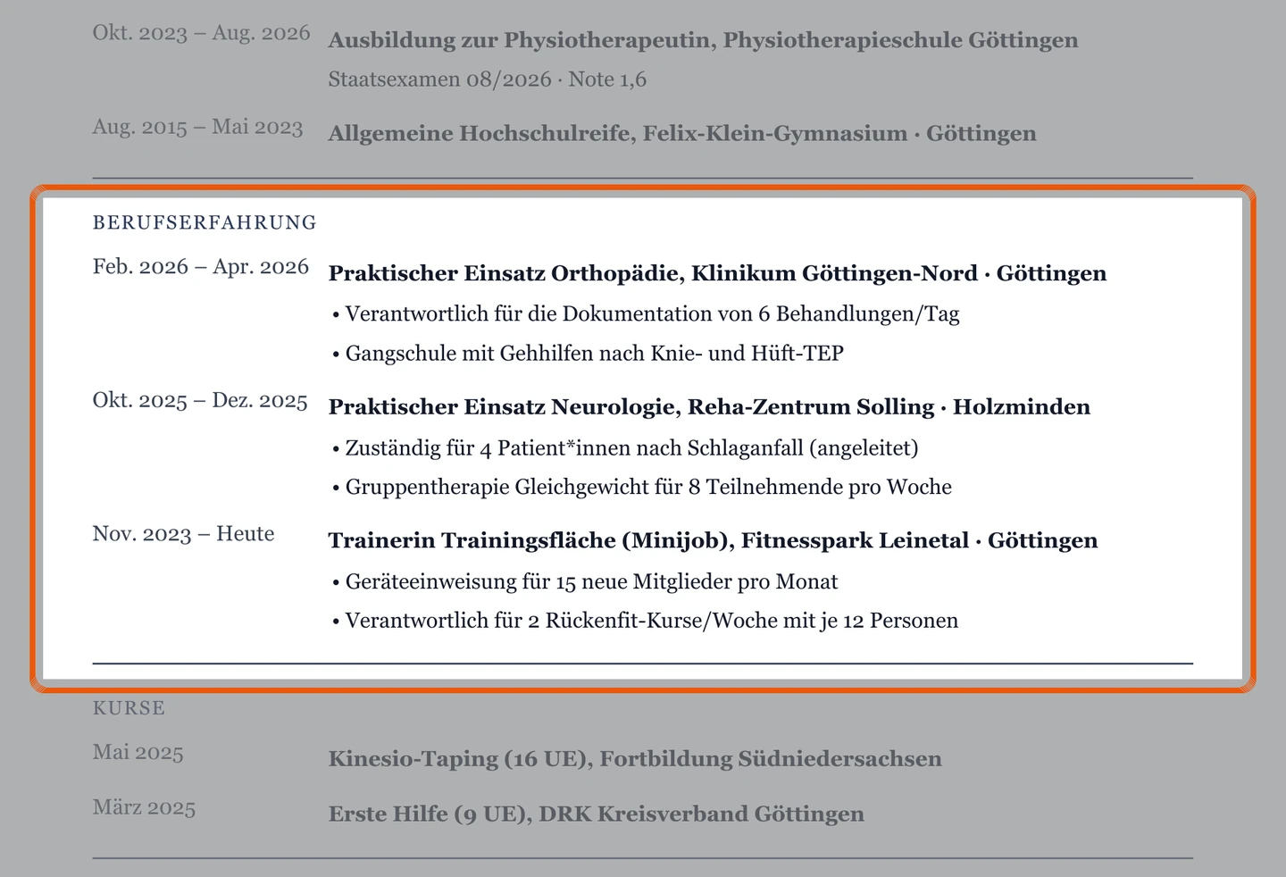 Berufserfahrung im Muster – Muster Ausbildung, Studium & Einstieg