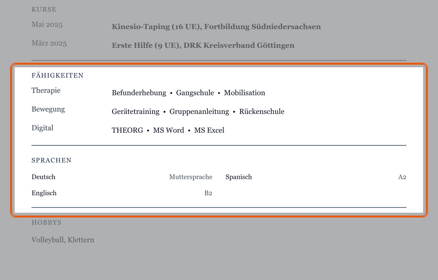 Kenntnisse und Sprachen im Muster – Muster Ausbildung, Studium & Einstieg