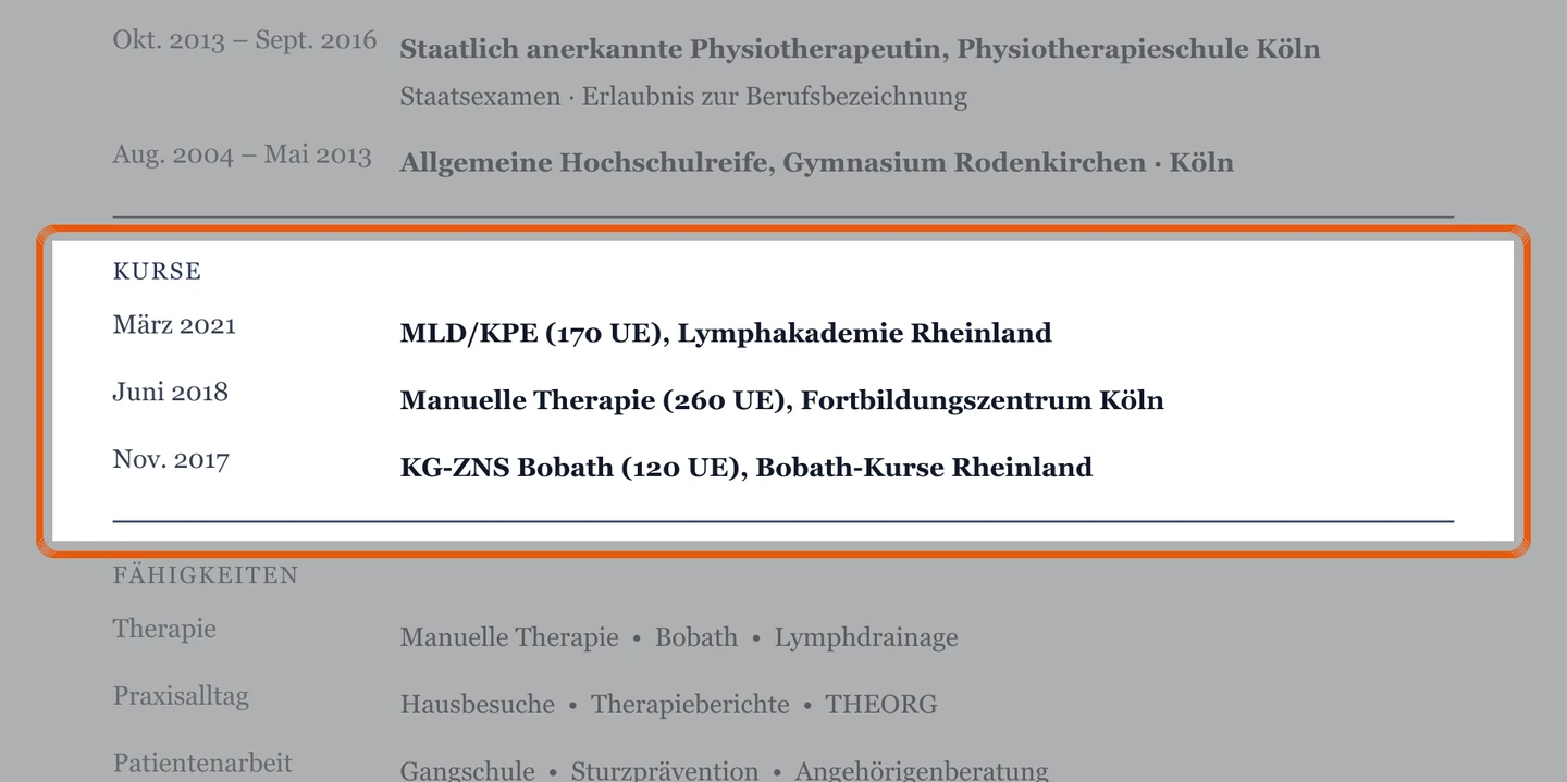 Weiterbildungen im Muster – Muster Praxis (ambulant)
