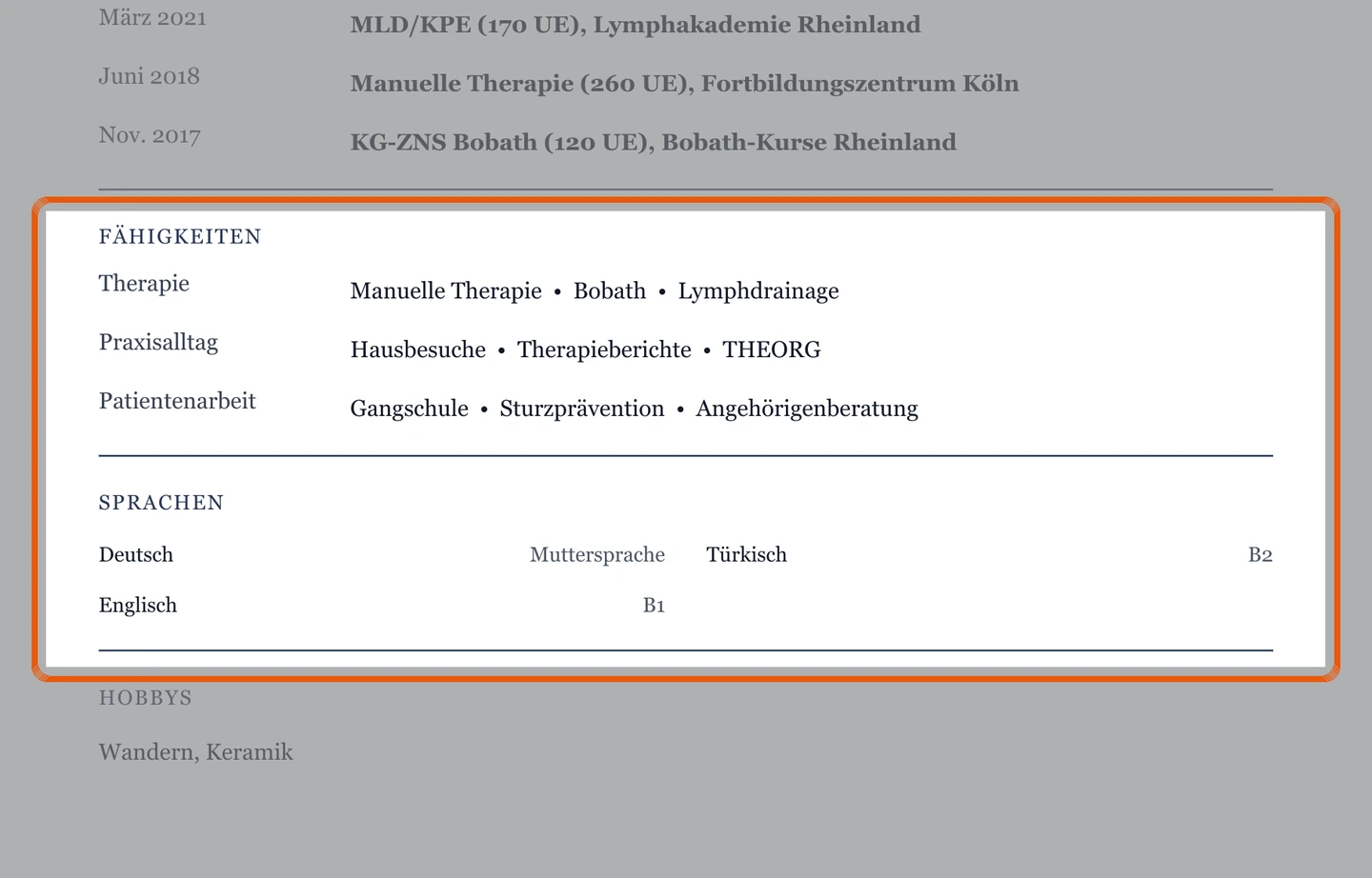 Kenntnisse und Sprachen im Muster – Muster Praxis (ambulant)