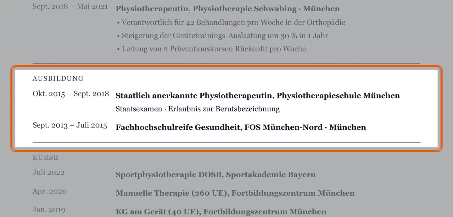 Ausbildung im Muster – Muster Sportphysiotherapie