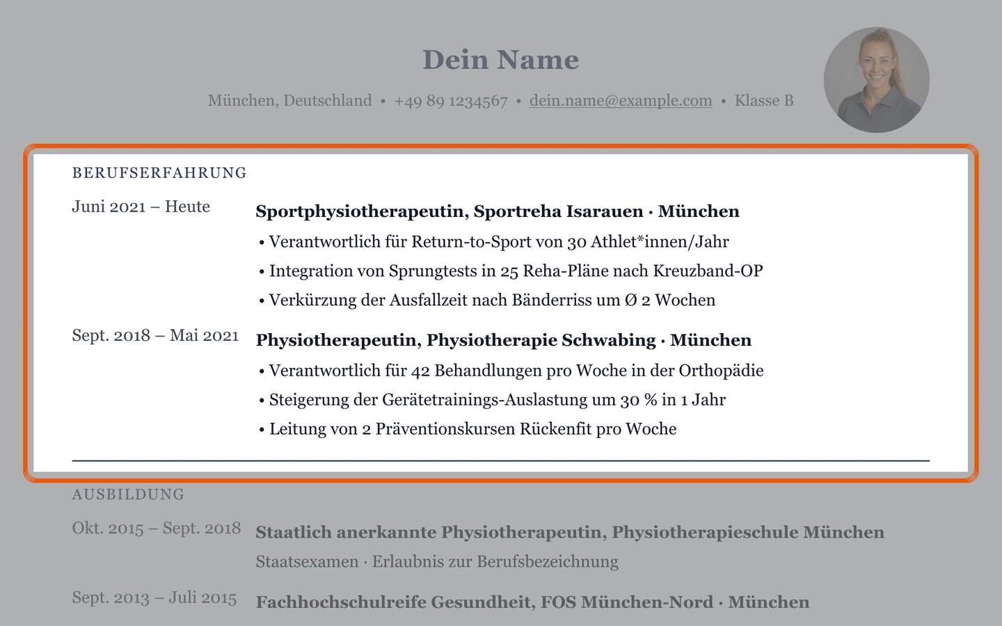 Berufserfahrung im Muster – Muster Sportphysiotherapie