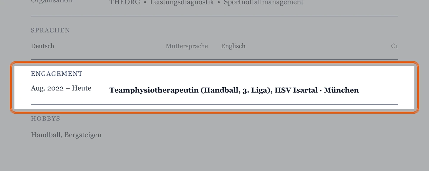 Engagement im Muster Sportphysiotherapie