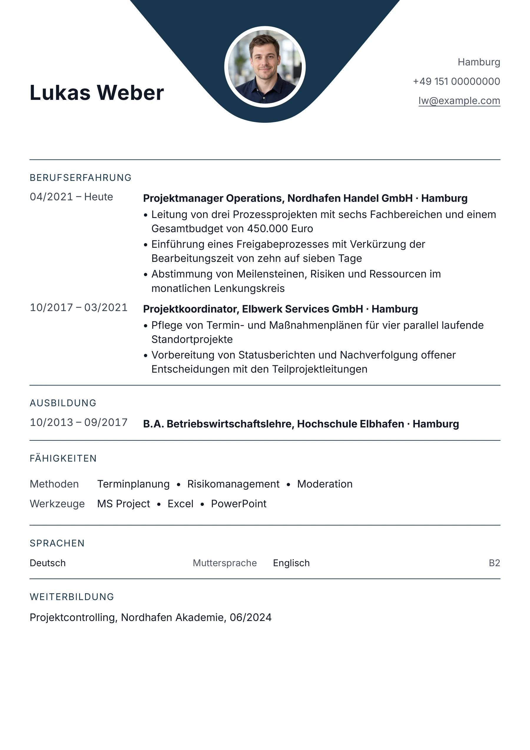 Lebenslauf Projektmanagement · Projektmanagement allgemein · Klassisch zentriert