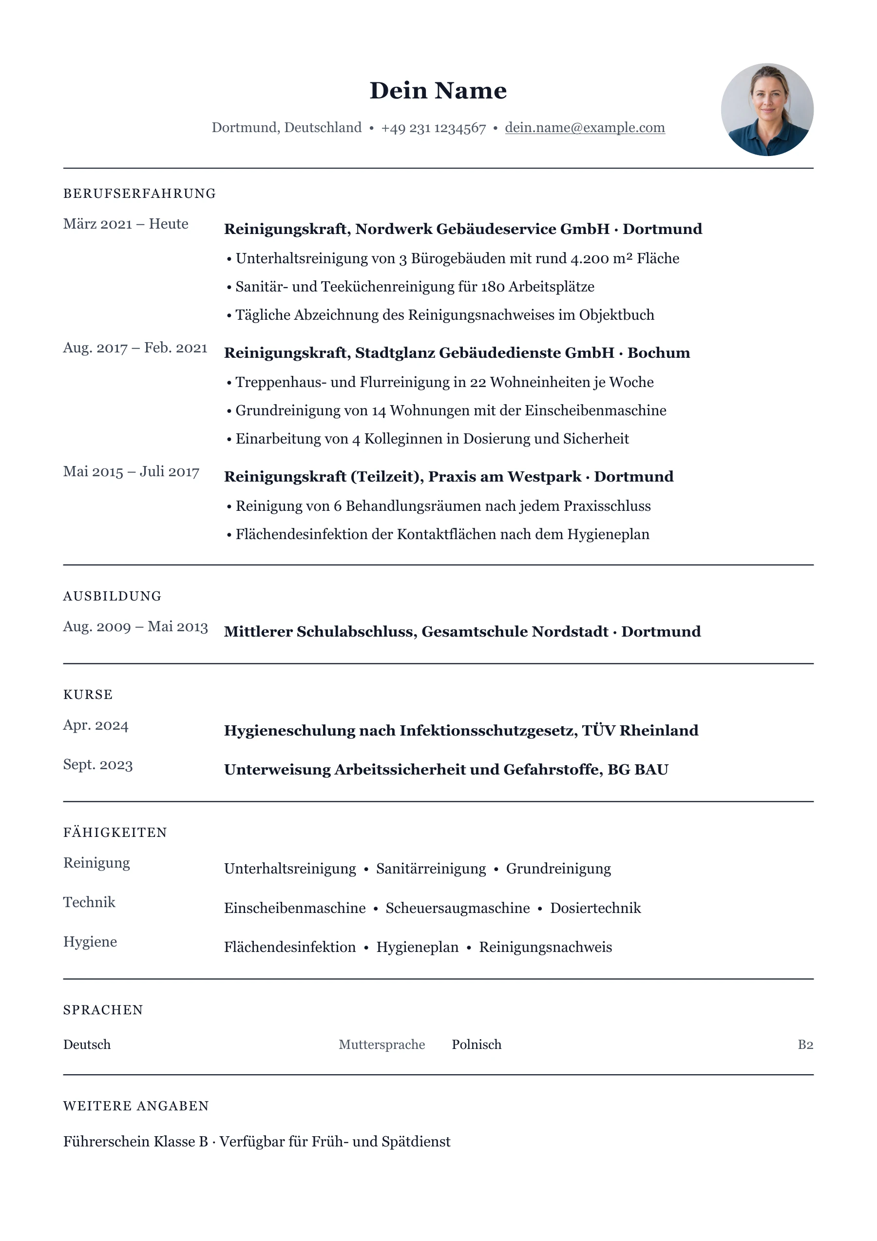 Reinigungskraft allgemein · Klassisch