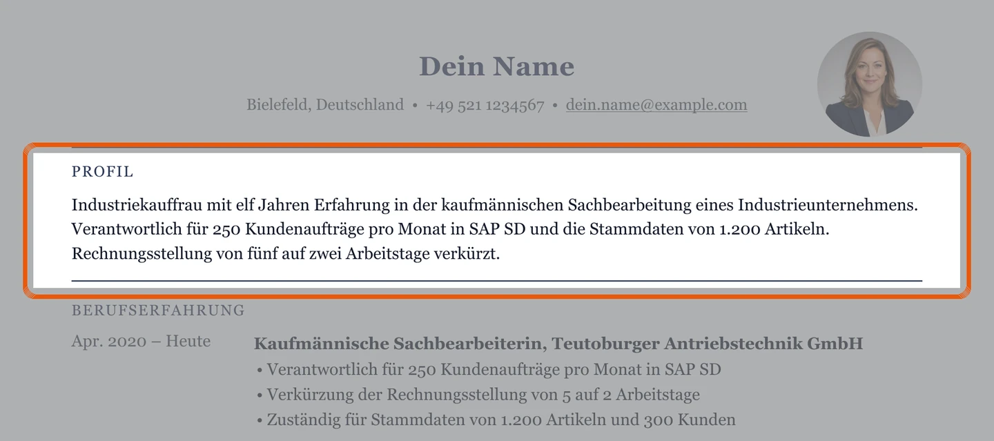 Muster mit Kurzprofil unter dem Kopfbereich