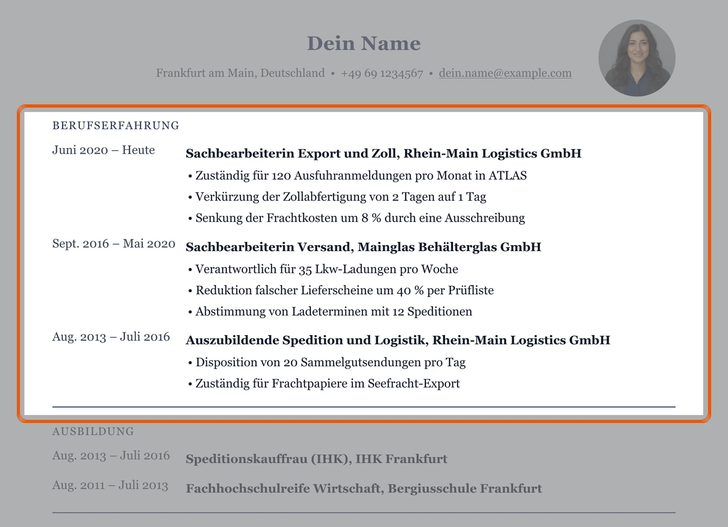Berufserfahrung im Muster – Muster Logistik, Versand & Export