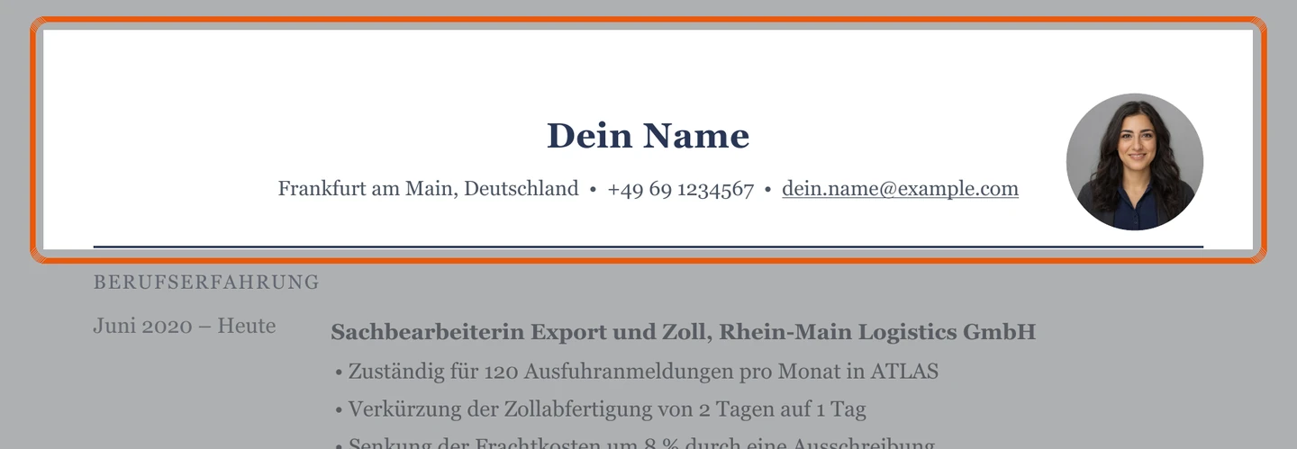 Persönliche Angaben im Muster – Muster Logistik, Versand & Export