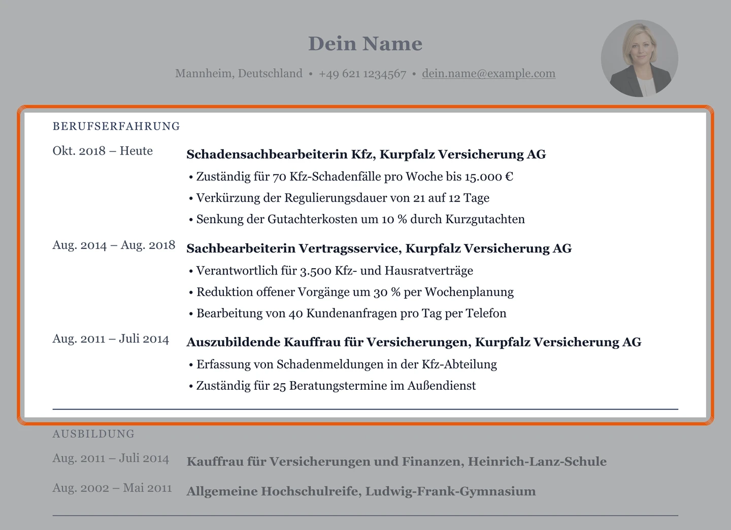 Berufserfahrung im Muster – Muster Versicherung & Schadenbearbeitung