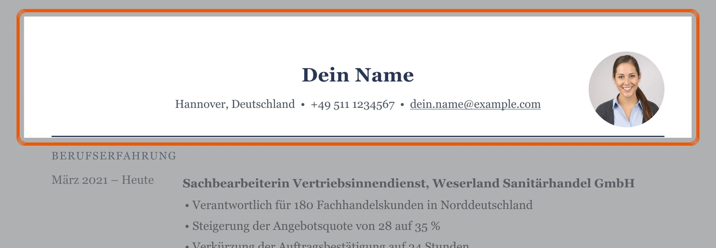 Persönliche Angaben im Muster – Muster Vertriebsinnendienst & Auftragsabwicklung