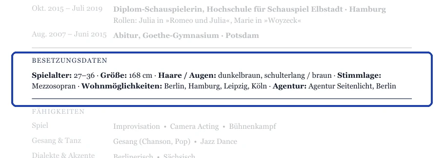 Besetzungsdaten im Muster