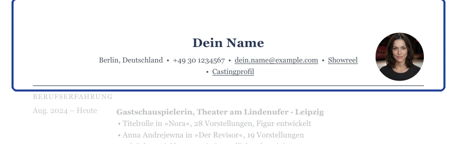 Kontaktdaten und Links im Muster