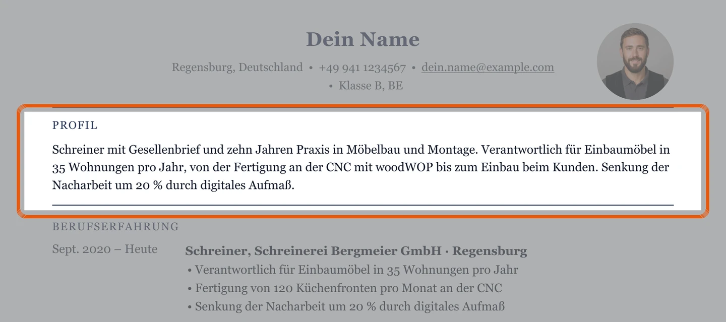 Muster mit Kurzprofil unter dem Kopfbereich