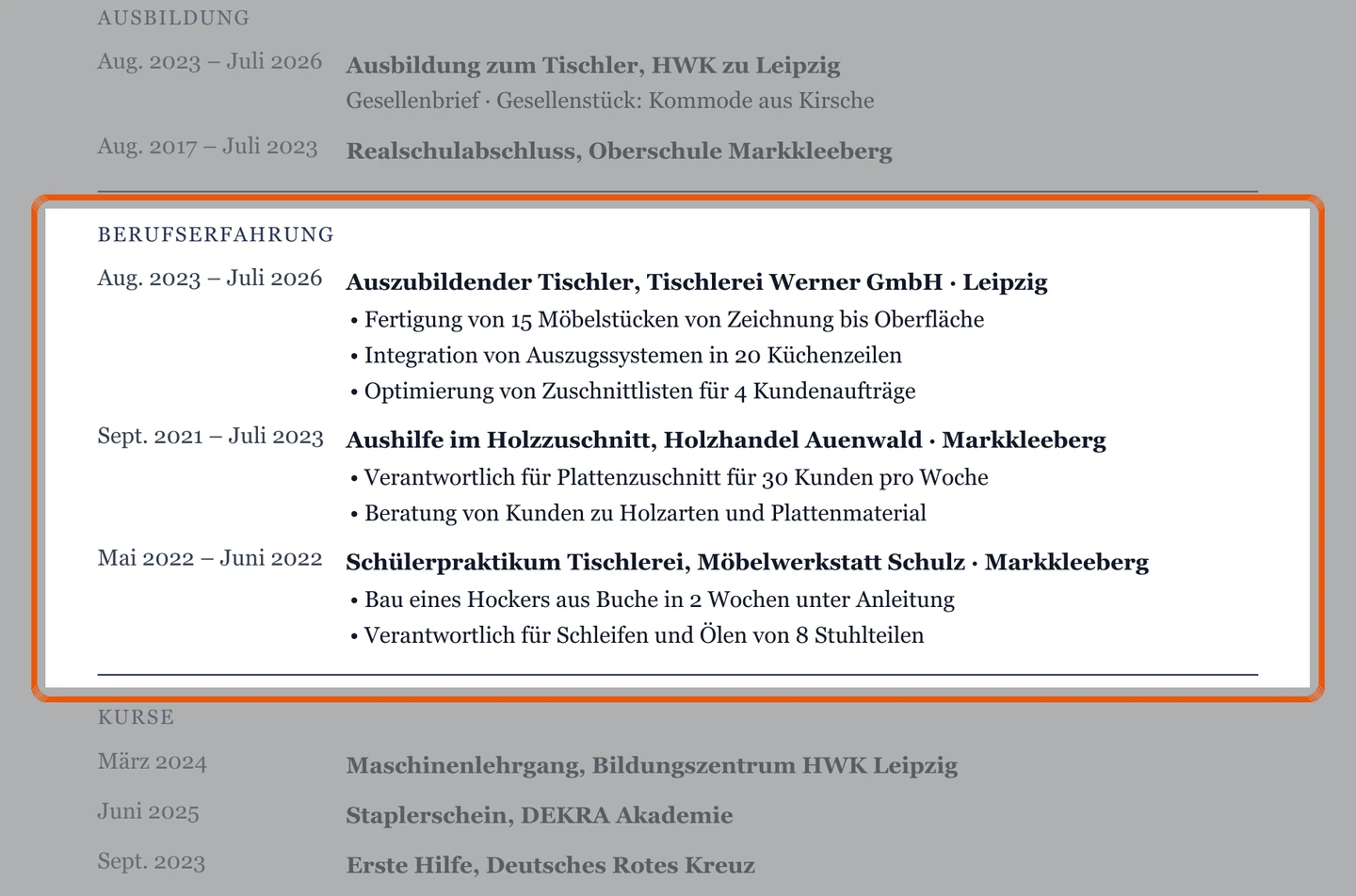 Berufserfahrung im Muster – Muster Ausbildung & Berufseinstieg