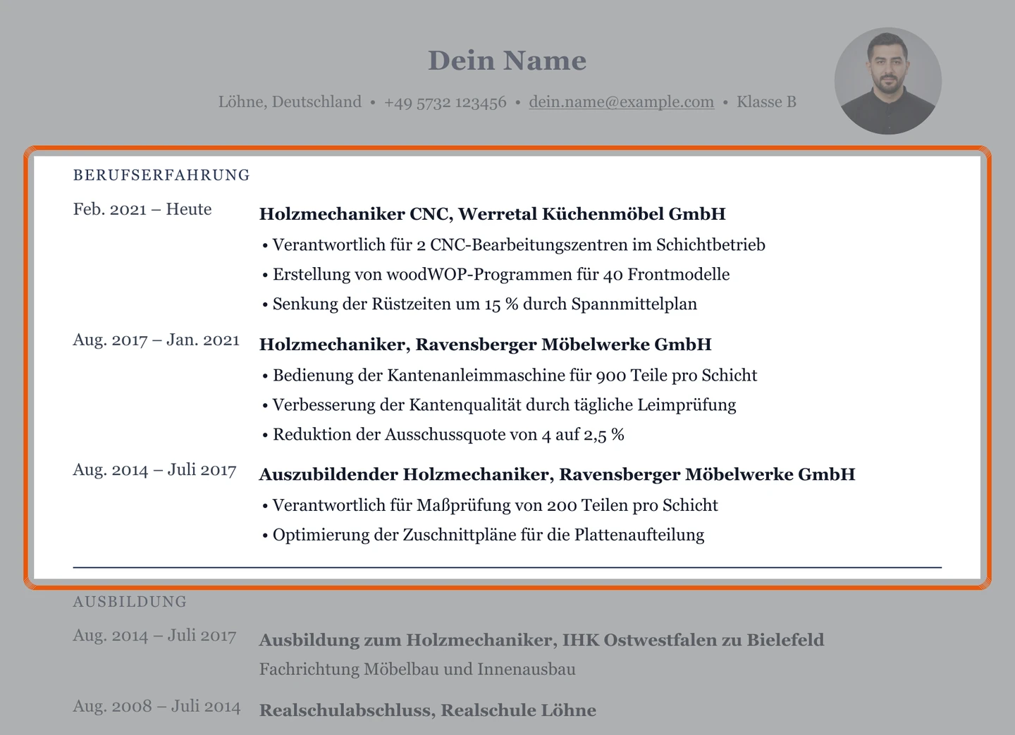 Berufserfahrung im Muster – Muster Industrie, CNC & Holzmechanik