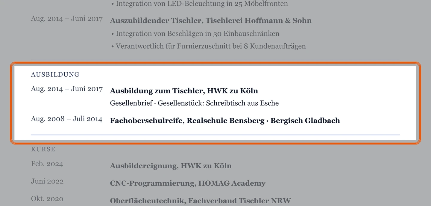 Ausbildung im Muster – Muster Möbelbau & Innenausbau