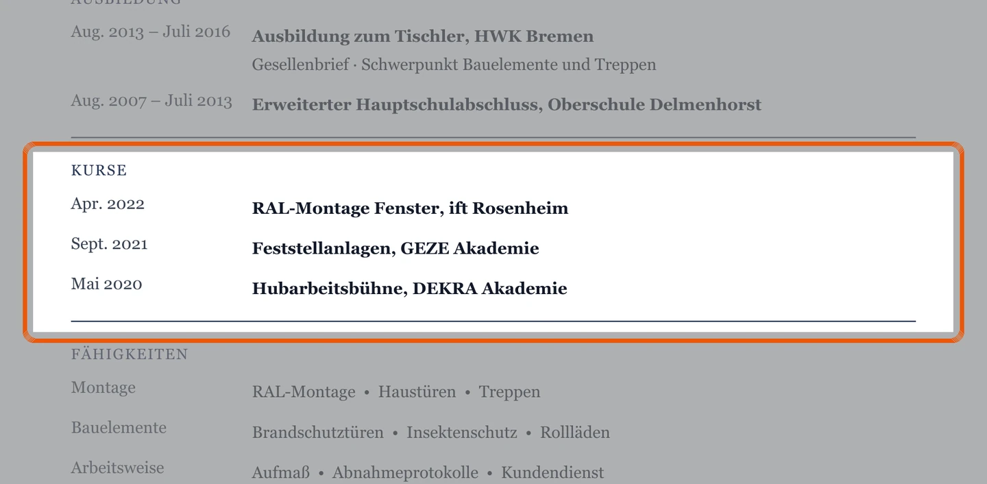 Weiterbildungen im Muster – Muster Bauelemente & Montage