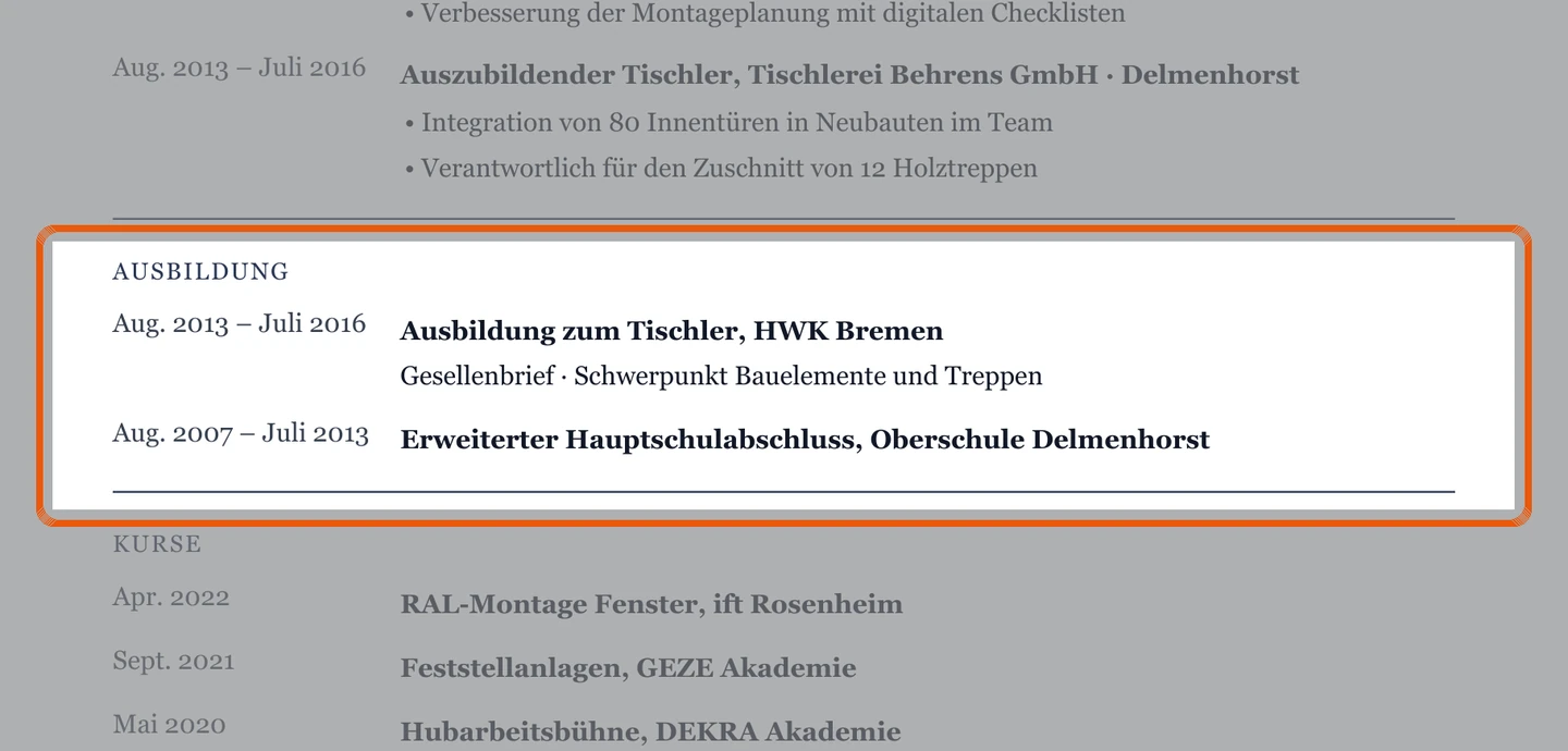 Ausbildung im Muster – Muster Bauelemente & Montage
