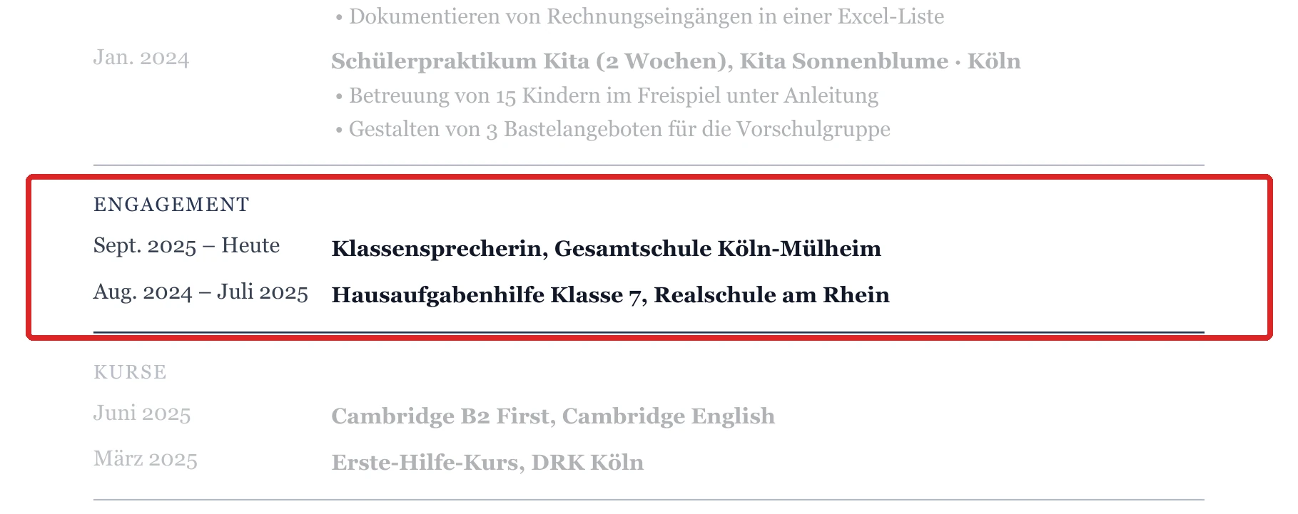 Engagement im Muster – Muster Schüler*in – allgemein