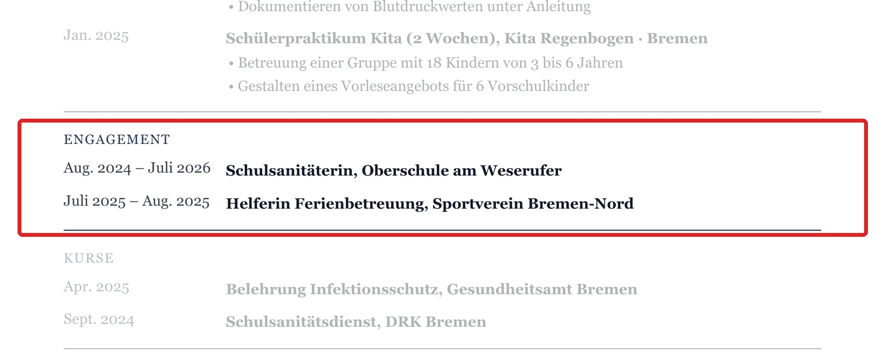 Engagement im Muster – Muster Schulabschluss & Ausbildungssuche