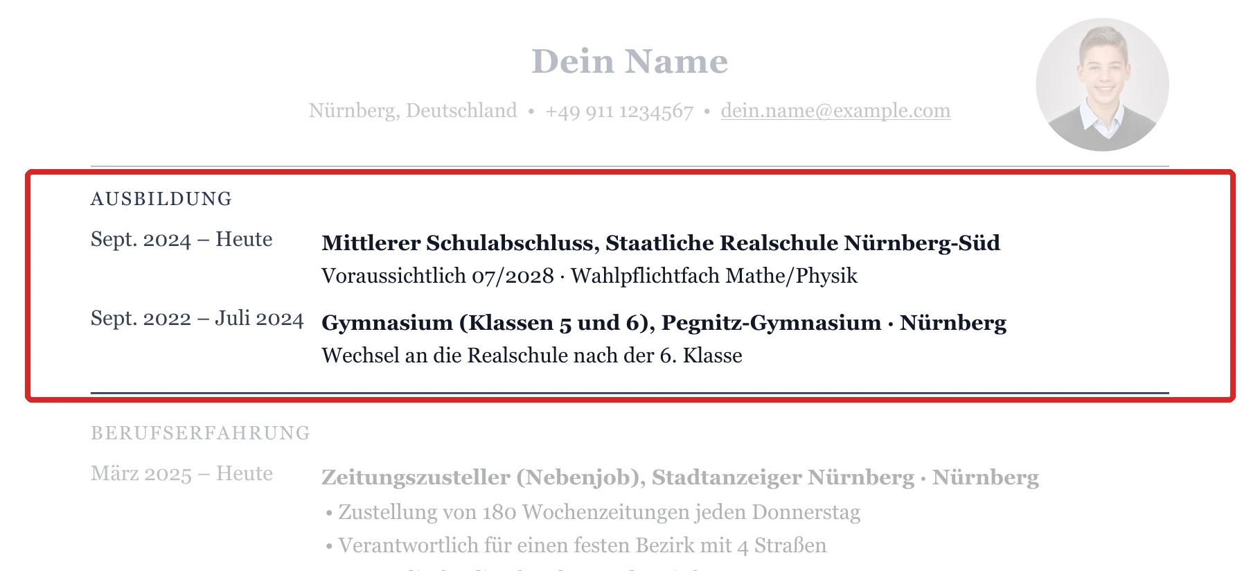 Schulbildung im Muster – Muster Mittelstufe (bis 10. Klasse)