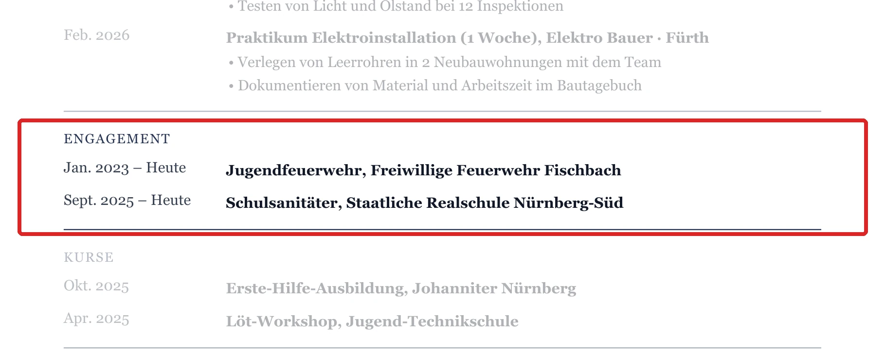 Engagement im Muster – Muster Mittelstufe (bis 10. Klasse)
